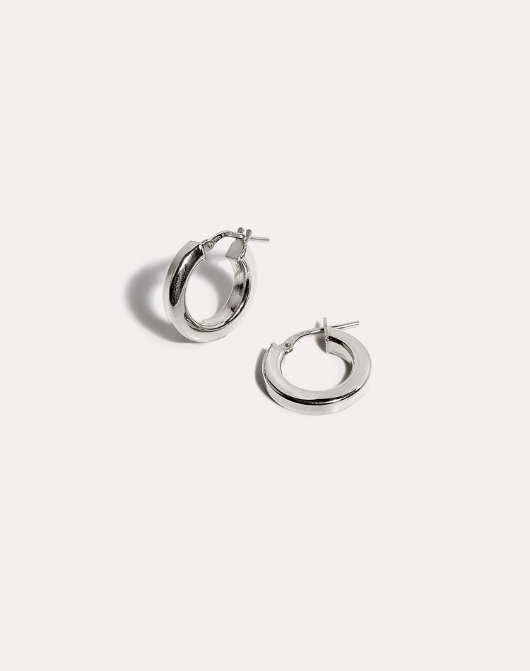 Small Square Silver Chunky Hoop Earrings